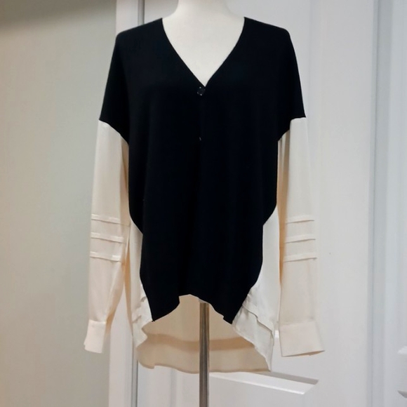 Reiss Addison wool blend colorblock button down V-neck cardigan blouse top 8 - Picture 9 of 16